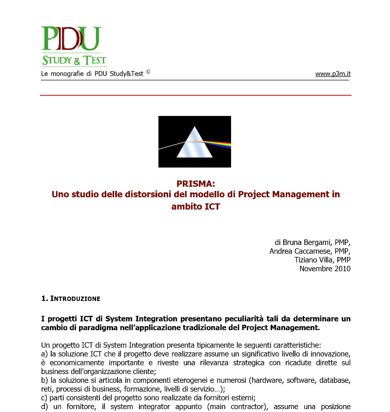 PRISMA: Uno studio delle distorsioni del modello di Project Management in  ambito ICT - Eureka Service